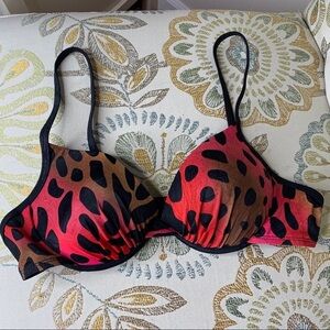 ATHENA Bikini Top Red Leopard Pushup Small